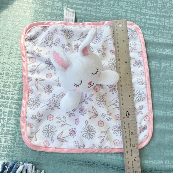 George White Pink Floral Bunny Rabbit Satin Trim Security Blanket Baby Lovey - Picture 9 of 16